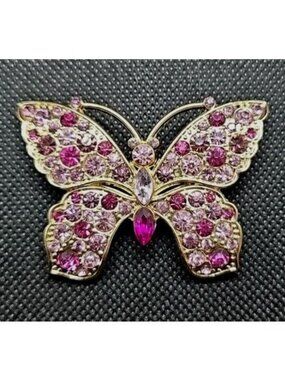 Monet Butterfly Pin Brooch Pink & Purple Rhinestones Gold Tone Vintage Accessory